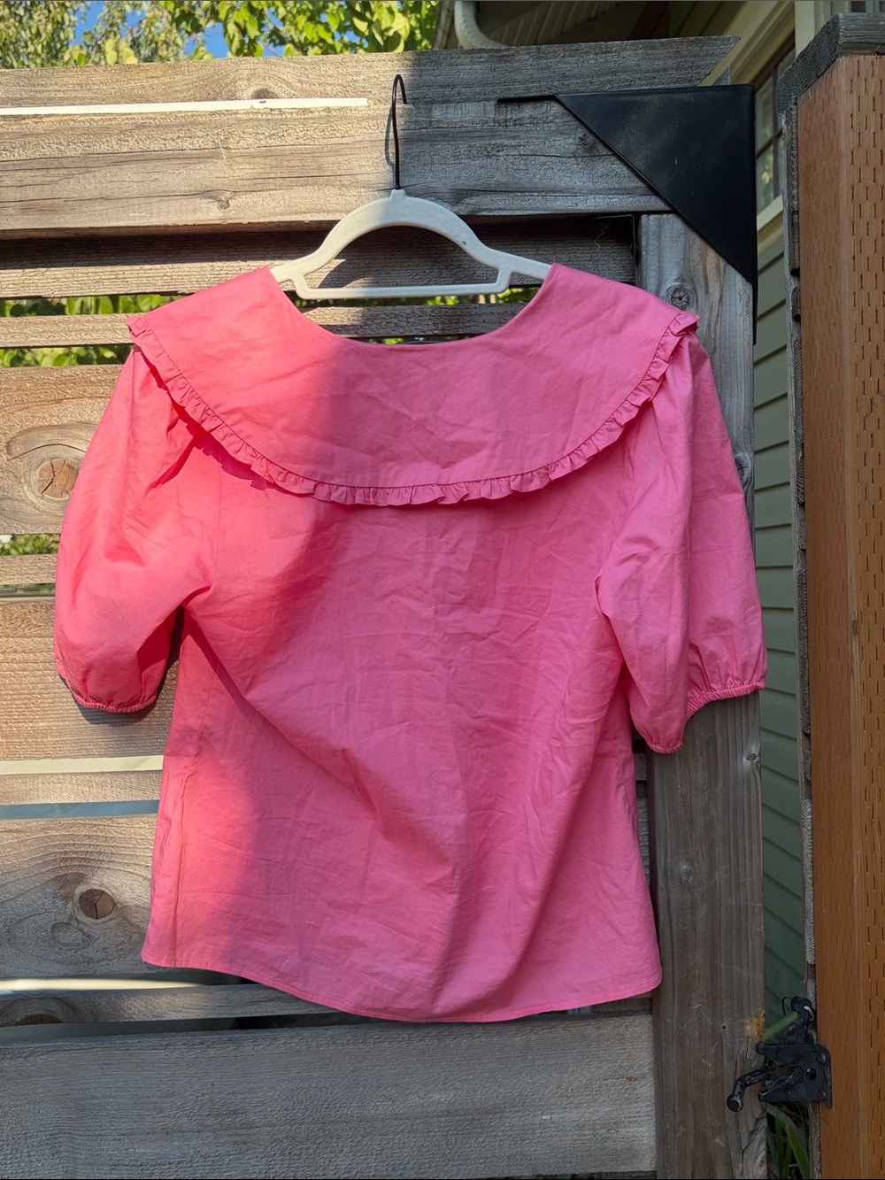 Wayf Pink Ruffle-Trim Button Down Top - Picture 7 of 8